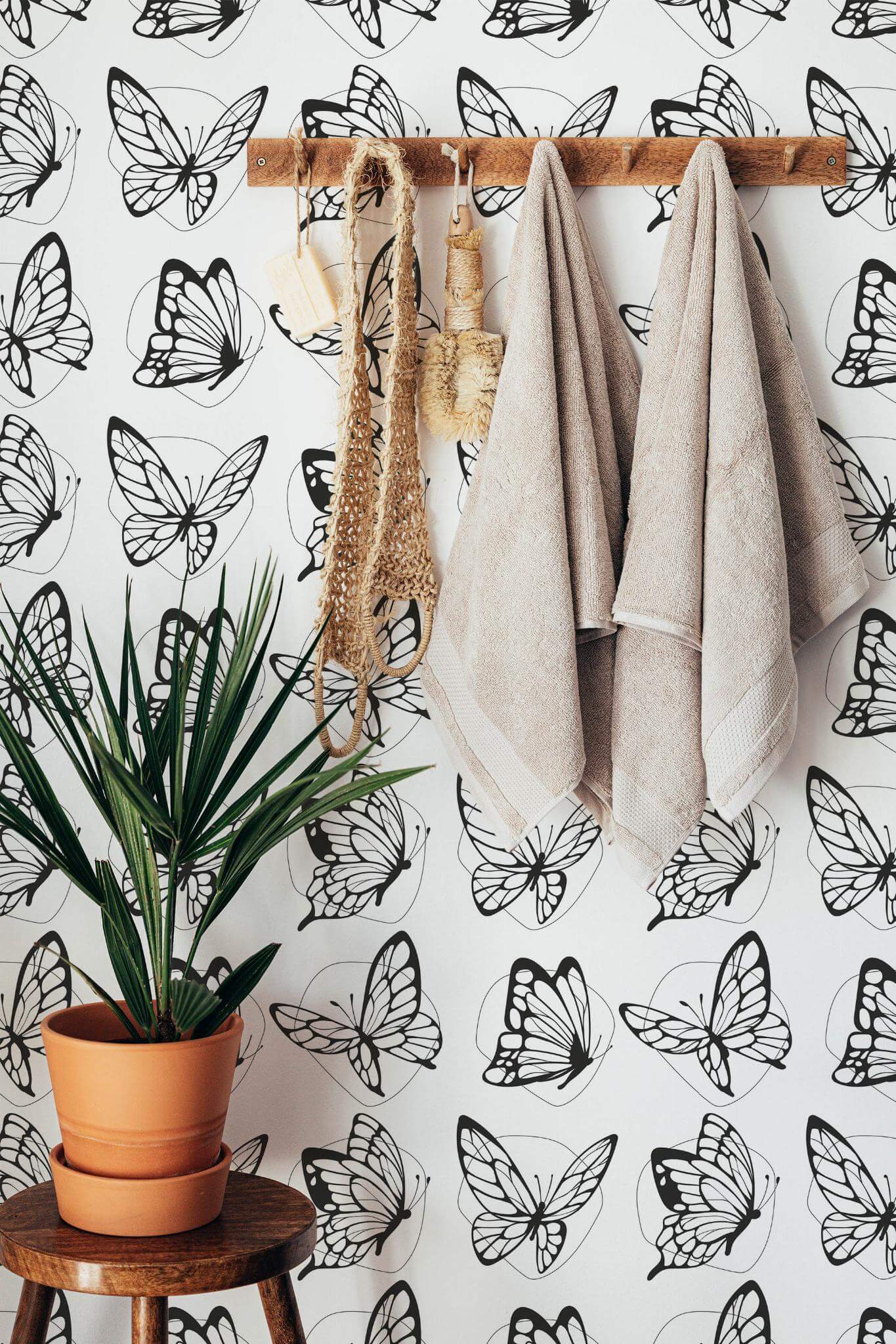 Black and white butterflies Wallpaper - Peel and Stick or Non-Pasted